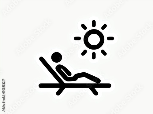 icon depicting person sunbathing on lounge chair relaxing under sun stylized figure leisure vacation holiday summer beach resort outdoor relaxation tanning minimal graphic design