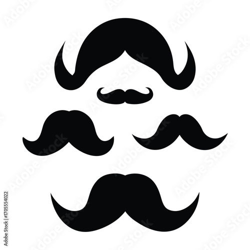 Black silhouettes of mustaches and hair arranged in a pattern on a white background moustache