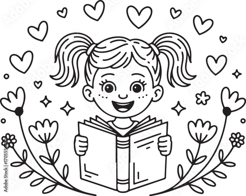 fun black and white cartoon girl sticker design