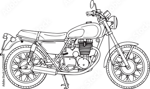 Vintage Motorcycle Line Art Drawing motorbike retro