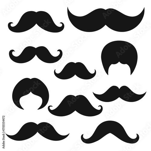 Collection of black silhouette mustaches and hairstyles on a white background moustache facial hair