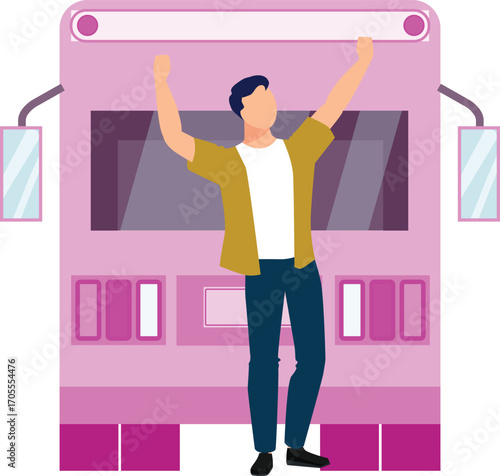 Boy dancing on bus arrival