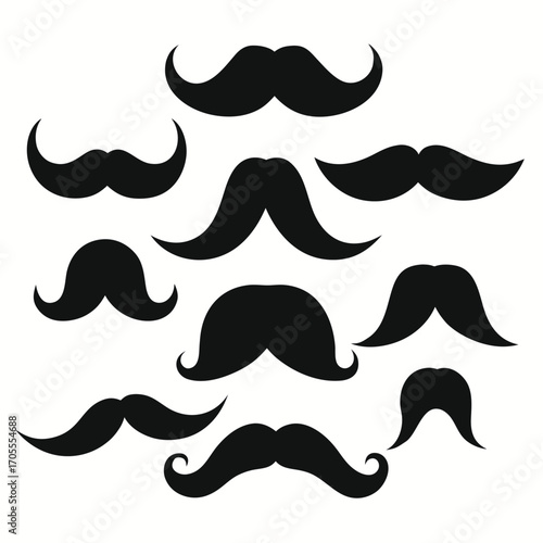 Collection of Diverse Black Mustache Silhouettes on a White Background moustache facial hair