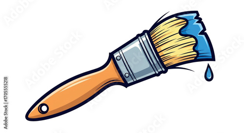 Paintbrush with blue paint dripping.