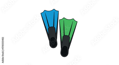 Pair of Blue and Green Flippers for Swimming.
