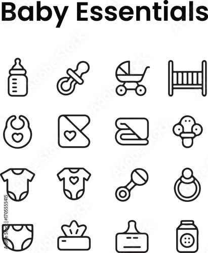 A set of baby essential icons