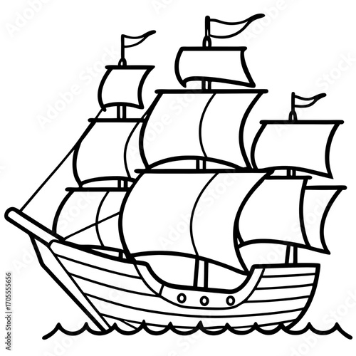 Pirate Ship Line Vector