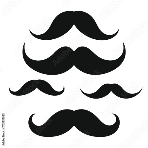 Four Black Mustache Silhouettes in Various Styles on a White Background moustache facial hair