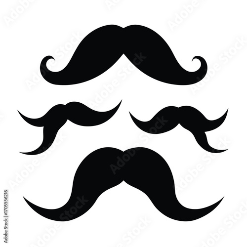 Group of black mustache silhouettes in different sizes and styles on a white background moustache