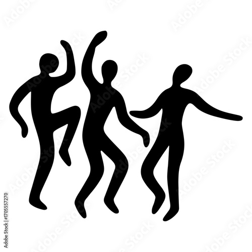 The dynamic vector illustration shows an evolving group of people in various black silhouettes, from dancing and sports to everyday human forms