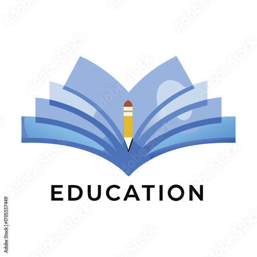 Educational Logo with Book, Pen Nib, and Laurel Elements
