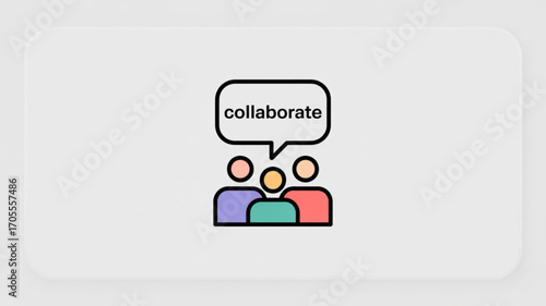 Collaboration concept showing three people with a speech bubble containing the word collaborate vector illustration