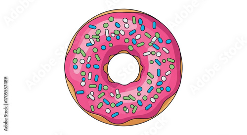 Pink Frosted Donut with Colorful Sprinkles.