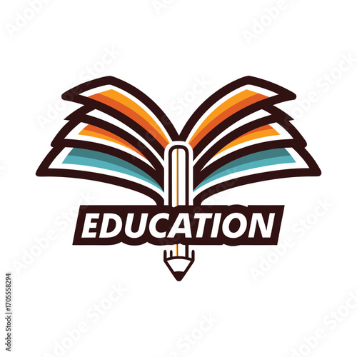 Educational Logo with Book, Pen Nib, and Laurel Elements