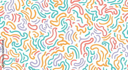 Colorful Abstract Hand Drawn Curved Line Seamless Pattern for Fabric, Wrapping, Kids Design, Wallpaper and Background Art