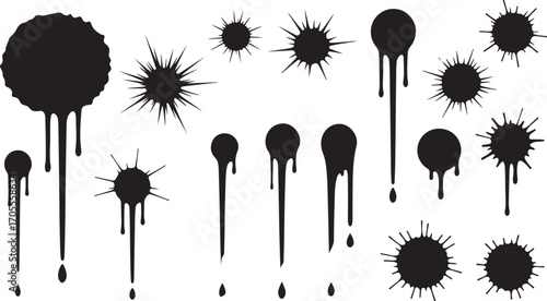 Set of black brush strokes isolated on white background
