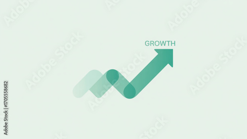 A green arrow pointing upwards with the word growth representing business growth and success