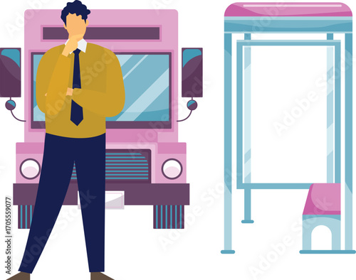 Boy waiting for bus to start