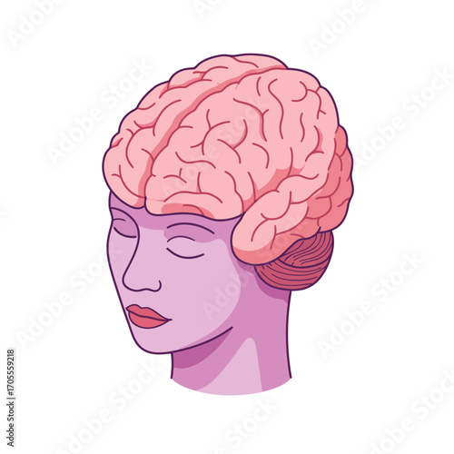 brain health concept woman with a brain for hair symbolizing mental wellness and cognitive function ideal for psychology and neuroscience blogs.