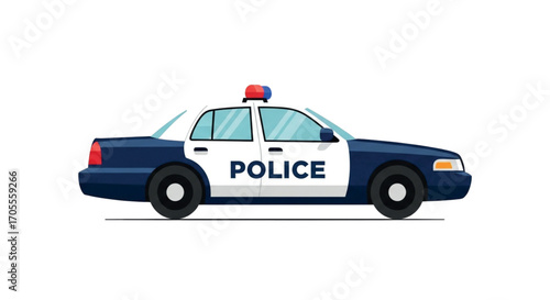 Police Car Vehicle With Lights On.