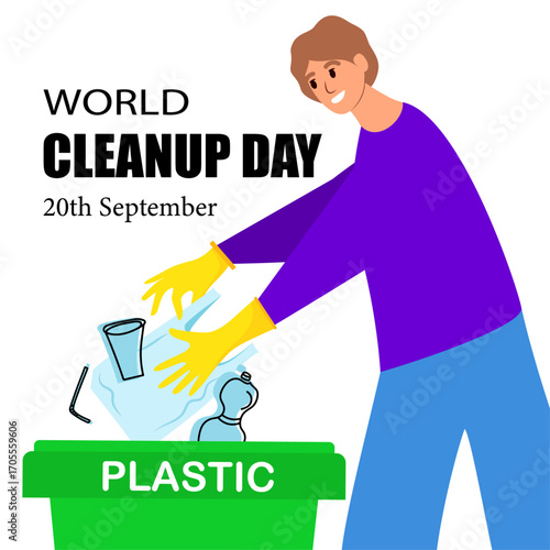 World Cleanup Day illustration. 20 September event. Environmental event. Cleanup day, World Earth Day. Vector illustration.
