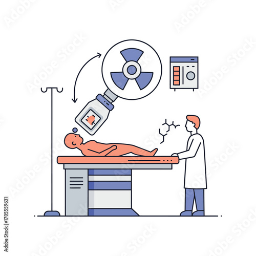cancer treatment radiation therapy patient undergoing treatment for illness with medical professional illustrating oncology  radiation risks