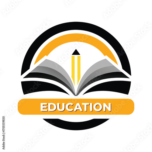 Educational Logo with Book, Pen Nib, and Laurel Elements