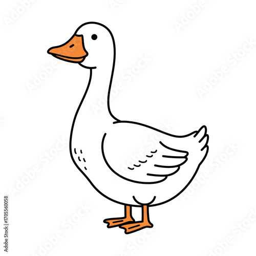 cute white goose standing a charming illustration of wildlife on white backdrop perfect for childrens books and nature education materials.