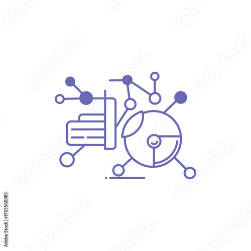 Data analytics interface visualizing insights with connected nodes for technology reports and presenting business strategy data visualization software
