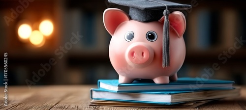 Piggy Bank with Graduation Cap Represents College Savings Goals and Future Aspirations