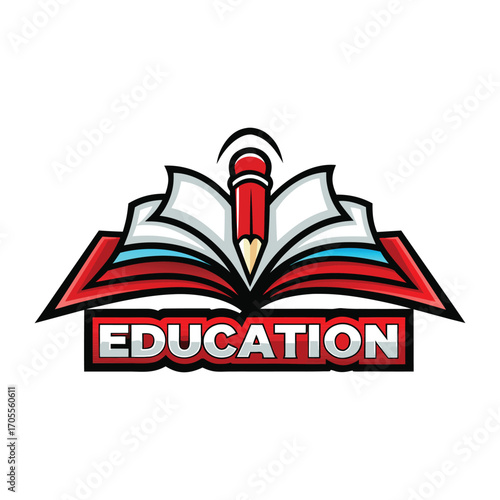Educational Logo with Book, Pen Nib, and Laurel Elements