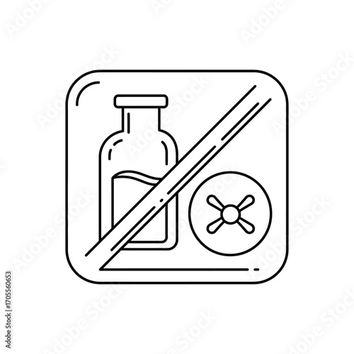 Do not add liquids icon representing prohibition of refilling water symbolizing hygiene safety standards in health settings ideal for medical guidelines