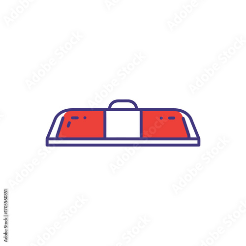 Emergency light bar red and white flashing light for first responder vehicles on a vehicle roof safety and urgency police siren traffic control.