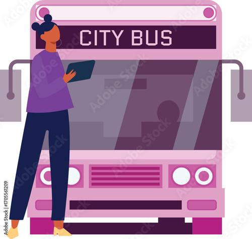 Girl checking bus schedule