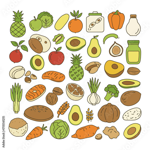 fresh whole food selection colorful assortment of fruits vegetables nuts and grains for healthy eating culinary blog cooking ideas diet plan nutrition