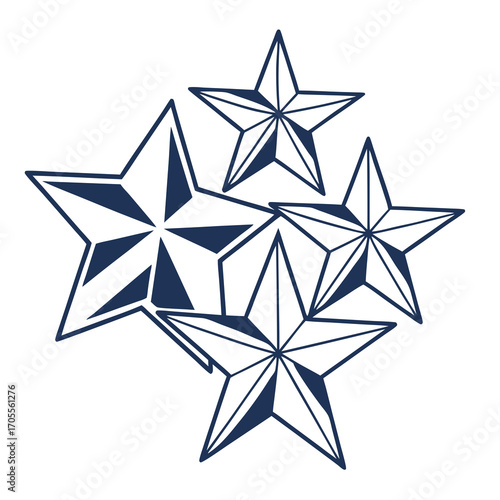 Vector art of a nautical star cluster, a timeless symbol of guidance and direction, rendered in a clean, minimalist style with bold lines and a classic navy blue hue