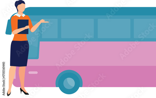 Girl introducing bus