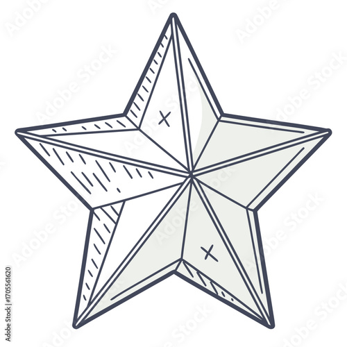 Vector art of a simple, elegant fivepointed star, featuring a clean design with subtle shading and a classic, timeless appeal