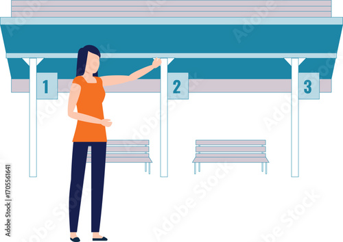 Girl signaling bus to stop