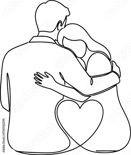 Loving couple embracing with hearts symbolizing deep connection and romance.
