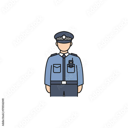Illustration of a police officer in uniform maintaining law and order standing against a plain background perfect for educational resources.