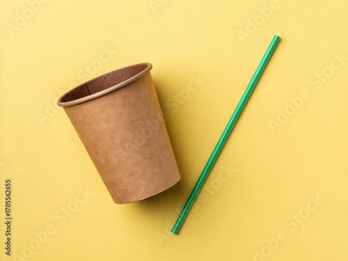 Paper cup with drinking straw