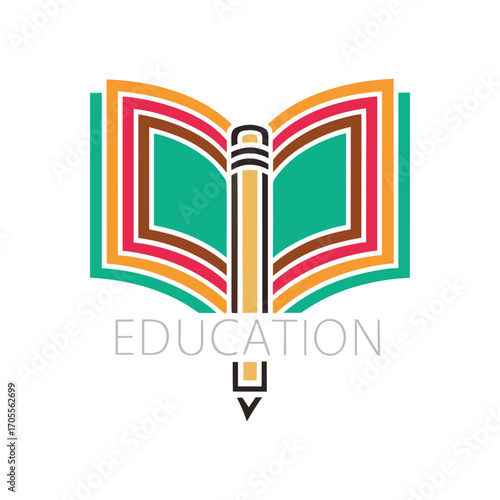 Educational Logo with Book, Pen Nib, and Laurel Elements