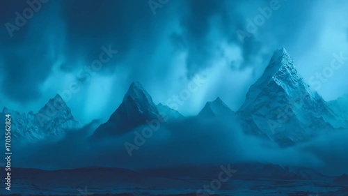 Wallpaper Mural Misty Peaks Rising Above Ground in Snowy Mountains Torontodigital.ca