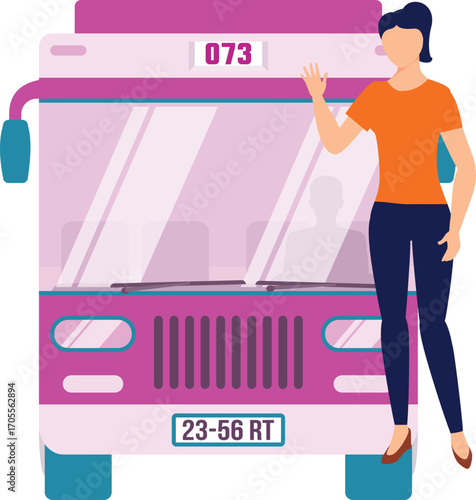 Girl waving hand before boarding bus