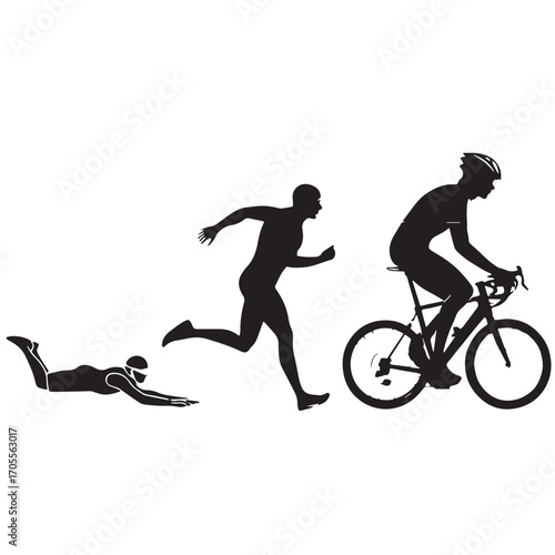 Black triathlon Silhouette Vector, High Quality Illustration on White Background