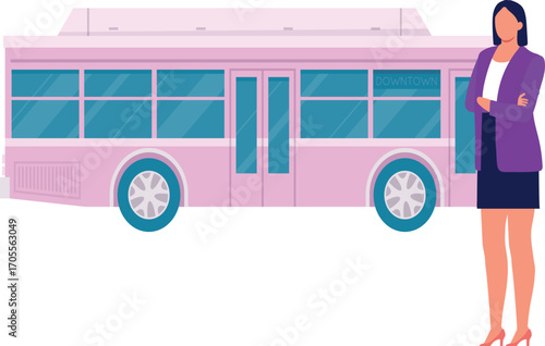 Lady driver standing with transport bus