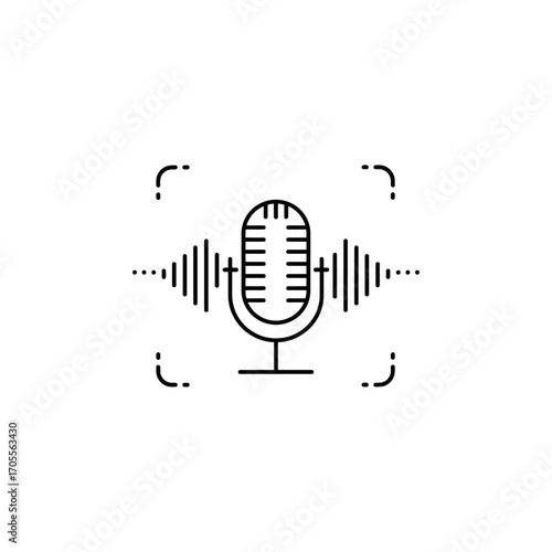 microphone icon with sound waves digital recording for podcasting illustrating audio production in broadcasting media content and interviews