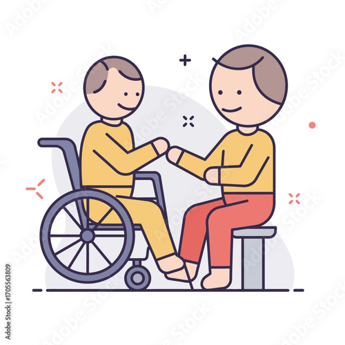 Person assisting a disabled patient in a wheelchair providing care and support illustrating healthcare accessibility and rehabilitation services.