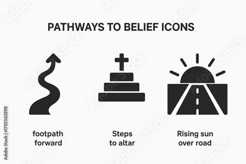 Pathways to Belief Icons – Spiritual Road, Altar Steps, Rising Sun Symbols